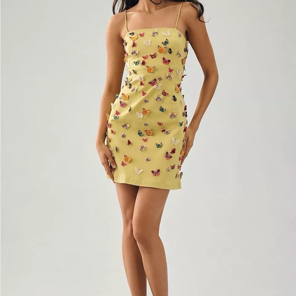 Anthropologie MAEVE 3-d Butterfly Crewneck Dress In Yellow